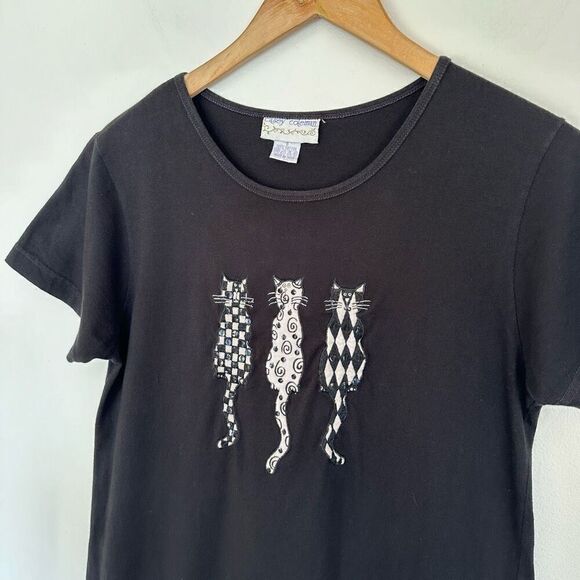 Casey Coleman Vintage Cats Embroidered Abstract Sequin Black White Maxi Cotton T - Picture 5 of 10